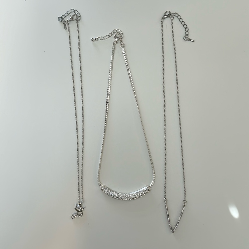 3 Silver Jeweled Necklaces